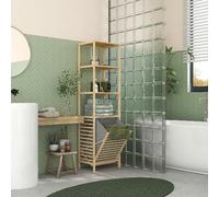 Nova Deco Colonna Bagno con 3 Ripiani in Legno di Bambù e Cesto Portabiancheria in Tessuto 44x33x160 cm