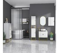 Nova Deco Colonna Bagno Mobile Bagno con 2 Armadietti e Ripiano in MDF e Acciaio 30x30x170.7cm colore Bianco e Oro