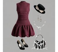 Nova Glow Abito Elegante Borgogna per Feste Estive da Ragazza Tween, Abito Rosso Tinta Unita con Colletto Alto Y2k per Addio al Nubilato e Laurea da Ragazza Tween, Outfit per il Ritorno a Scuola 8Y,9Y