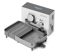 NOVA HOME Scolapiatti grigio scuro da appoggio | Estensibile in acciaio inox anti-impronta con beccuccio orientabile | Design compatto ed elegante per cucine moderne