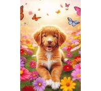 Nova Scotia Duck Tolling Retriever Puppy in a field of colorful flowers Notebook - Large 6 x 9 inches - 127 Pages
