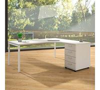 NOVA XL - Scrivania angolare con cassettiera verticale, 180 x 163 cm, colore bianco, con telaio bianco