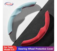 NovaAcc Coprivolante in pelle scamosciata personalizzato per Tesla Model 3 Y 2017-2021 2022 2023 2024 Copriruota antiscivolo traspirante