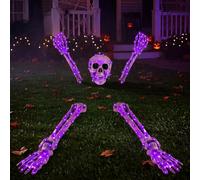 Novabright 5 pz LED scheletro paletti Halloween Outdoor Yard Decor viola | Pali illuminati a forma di teschio con luci a corda, osso realistico per cimitero, prato, giardino, forniture per feste