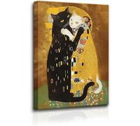 NOVACENTIX Poster decorativo da parete con gatto nero, immagine simpatica ispirata al bacio di Gustav Klimt, 40 x 60 cm, senza cornice, per gli amanti dei gatti