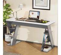 NovaFurnish 120 x 50 x 74 cm, scrivania semplice, scrivania con supporto a forma di X, scaffale a sei posizioni, design coordinato in grigio e bianco, elegante e robusto, grigio e bianco