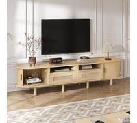 NovaFurnish 170 x 40 x 40 cm, supporto ovale per TV e TV con 2 cassetti in rattan, 2 ante scorrevoli, tavola bassa e tavolo per TV fino a 70 pollici, TV e cassettiera (colore legno)