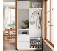 NovaFurnish Appendiabiti compatto con specchio e panchina, appendiabiti da corridoio con scarpiera e gancio, appendiabiti compatto, set di mobili da corridoio, guardaroba (bianco)