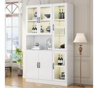 NovaFurnish Armadio bianco vetrina con porte, grande credenza da cucina, armadietto di lusso con luce a LED, armadietto con ripiani per soggiorno (120 x 40 x 200 cm)