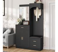 NovaFurnish Armadio moderno e compatto, armadio guardaroba e scarpiera, armadietto d'ingresso, scaffale multifunzionale con specchio