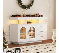NovaFurnish Credenza a LED a buffet, grande 120 cm, cassettiera, credenza soggiorno, armadietto da cucina lucido con luci a 16 colori per la sala da pranzo (bianco)
