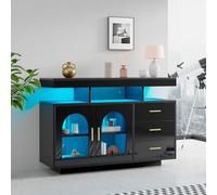 NovaFurnish Credenza a LED per buffet, 120 cm, grande armadietto da caffè, cassettiera, credenza soggiorno, armadietto da cucina lucido con luci a 16 colori per la sala da pranzo (nero)