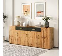 NovaFurnish Credenza, armadio da cucina, armadietto portaoggetti, 208 x 39,5 x 80 cm, cassettiera con 4 ante, 2 cassetti, buffet (marrone)