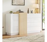 NovaFurnish Credenza bianca lucida, moderna credenza per sala da pranzo con vano portaoggetti, stile minimalista moderno color legno