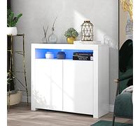 NovaFurnish Credenza bianca per soggiorno, credenza bianca lucida con luce a LED, moderno angolo cottura a buffet, in legno, supporto per TV (108 x 40 x 92 cm)