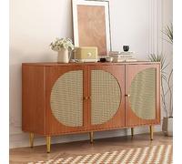 NovaFurnish Credenza con 3 ante decorate in rattan, comò con maniglie in metallo, per camera da letto, soggiorno, ufficio, noce 129,8 x 40 x 76 cm
