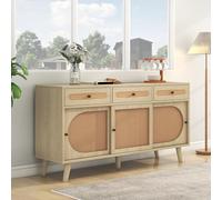 NovaFurnish Credenza in legno, lunghezza 140 cm, con porta in plastica PE e ripiani regolabili, 3 cassetti, credenza con 3 ante scorrevoli