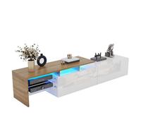 NovaFurnish Design moderno del mobile TV: elegante ed elegante, pratico, effetto legno, ripiani in vetro, illuminazione a LED (bianco e legno)
