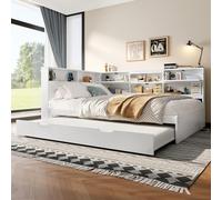 NovaFurnish Divano letto, 90 x 200 cm, testiera con vano portaoggetti, letto estraibile, senza materasso, bianco (140 x 200 cm)