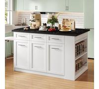 NovaFurnish Isola della cucina in stile country, isola della cucina con 2 cassetti e 4 ripiani aperti, venature in legno di rovere, piano di lavoro in marmo nero, struttura in metallo, (150 x 90 x 90