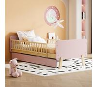 NovaFurnish Lettino 90x190 con 2 cassetti, letto singolo in legno massello con rete a doghe (rosa)