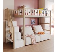 NovaFurnish Lettino a soppalco per bambini, 90 x 200 cm, con scala in legno massiccio, con ringhiere di sicurezza, decorazione a stelle e luna (colore legno, 90 x 200 cm)