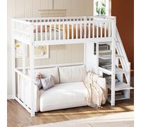 NovaFurnish Lettino per bambini 90 x 200/140 x 200 cm, in legno massello con scivolo e scaffale, con gradini di sicurezza, letto a rotelle e rete a doghe, bianco