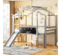 NovaFurnish Lettino per bambini, 90 x 200 cm, design sottotetto con scala di sicurezza e scivolo di sicurezza, con lavagna graffiti, letto multiuso, letto singolo a soppalco (grigio)