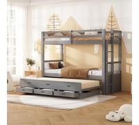 NovaFurnish Letto a castello 90 x 200 cm, letto per bambini e bambine, struttura in legno di pino e MDF con scala, letto estraibile e 3 cassetti, senza materasso (grigio)