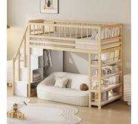 NovaFurnish Letto a soppalco 90 x 200 cm, design di sicurezza con armadio, mensole e spazio con scaletta di sicurezza, letto multifunzione, letto in legno massiccio, grigio (colore legno)