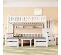 NovaFurnish Letto a soppalco multifunzione, 90 x 200 cm+120 x 200 cm, letto 2 in 1 e scrivania, recinzione decorativa con stelle e luna, bianco
