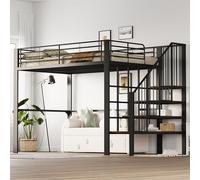 NovaFurnish Letto a soppalco robusta struttura in metallo con ampio spazio sotto il letto e le scale, ideale per bambini e adulti per la massima efficienza dello spazio (nero)