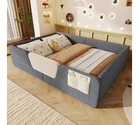 NovaFurnish Letto Imbottito, 140 x 190 cm, Senza Materasso, Griglia di Sicurezza Sfoderabile, Tasca in Tessuto Integrata per Portaoggetti, Velluto Unico, Grigio