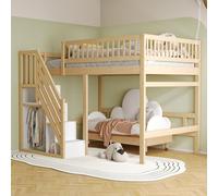 NovaFurnish Letto in legno massiccio, 140 x 200 cm, scala con armadio, ringhiera alta, lettino per bambini, struttura in legno massiccio (colore legno, 140 x 200 cm)