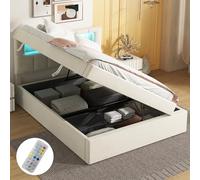 NovaFurnish Letto piano, 90 x 200 cm, letto imbottito, luce ambientale sulla testiera del letto, apertura su un lato, design minimalista, grande spazio, testiera regolabile, velluto (beige)