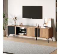 NovaFurnish Mobile per TV marrone rustico, Lowboard, TV, 180 cm, per TV fino a 80 pollici, con porta e scomparto aperto (nero+marrone, 180 x 40 x 50 cm)