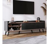 NovaFurnish Mobile TV con due cassetti, tavolo TV, pannello basso con due ante scorrevoli, struttura squisita, 160 x 40 x 58 cm (nero e legno)