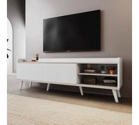NovaFurnish Mobile TV con due cassetti, tavolo TV, pannello basso con due ante scorrevoli, struttura squisita, 160 x 40 x 58 cm (bianco e legno)