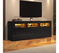 NovaFurnish Mobile TV lucido con illuminazione a LED, 3 scomparti aperti, 2 ante, 2 cassetti, controllo app intelligente, per TV da 70 pollici, supporto TV lucido (nero)