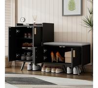 NovaFurnish Moderna scarpiera con legno di noce nera, scarpiera, dotata di quattro ante, manici asimmetrici in metallo (noce nera, 120 x 34 x 82,8 cm)