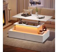 NovaFurnish Moderno tavolino bianco lucido con illuminazione a LED e 4 cassetti, elegante tavolino da 90 x 55 x 41 cm, portata fino a 30 kg (bianco, 90 x 55 x 41 cm)