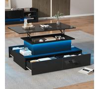 NovaFurnish Moderno tavolino nero lucido con illuminazione a LED e 4 cassetti, elegante tavolino 90 x 55 x 41 cm, con spazio di archiviazione fino a 30 kg (nero, 90 x 55 x 41 cm)