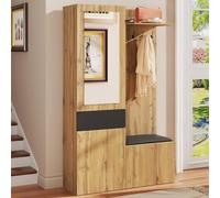 NovaFurnish Set appendiabiti con 5 ganci appendiabiti, specchio, scarpiera, armadio a muro con ripiani superiori, cassetti, ripiani superiori, panca da corridoio (98,5XX38 x 91 cm)