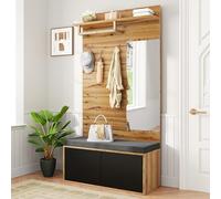 NovaFurnish Set di appendiabiti, guardaroba compatto, con specchio e cuscino imbottito, armadio, soggiorno, scaffale, corridoio e corridoio, scarpiera, 110 x 38 x 190 cm