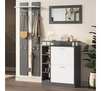 NovaFurnish Set di appendini da parete, con specchio, 2 pannelli da parete, una mensola e una scarpiera, mobili da corridoio, appendiabiti da corridoio, set di scambio scarpe (grigio, 80 x 25 x 96,5