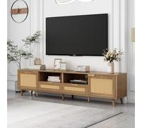 NovaFurnish Supporto per TV in plastica rattan, in legno massello (Oak, 200 x 37 x 49 cm)