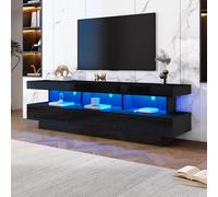 NovaFurnish Supporto TV nero lucido con 3 ripiani in vetro, illuminazione a LED, controllo app, connettività Bluetooth per TV da 70 pollici, supporto TV in vetro lucido, supporto Smart TV (nero)