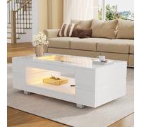 NovaFurnish Tavolino moderno con illuminazione a LED e spazio nascosto, tavolino con hub idraulico, portata 50 kg (bianco, 100 x 50 x 42 cm)