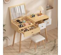 NovaFurnish Tavolo da toeletta con specchio, tavolo da toeletta in legno con cassetti, spazio diviso, grande capacità di stoccaggio, dimensioni: 100 x 40 x 78 cm (senza sgabello)