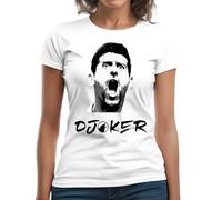 Novak Djokovic Tennis Djoker Maglietta classica a maniche corte da donna girocollo, bianco, M